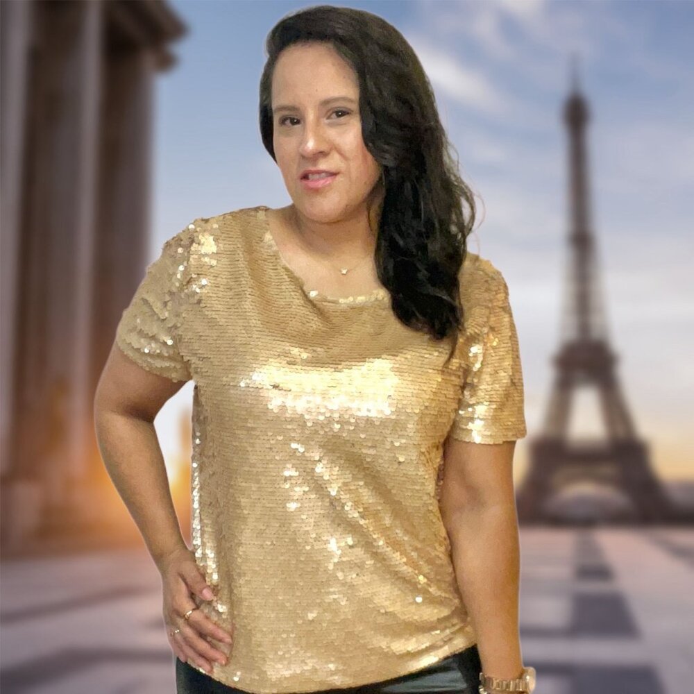 J. Crew Women's Sequin Party Top Pullover Short Sleeve Gold Preppy Blouse Large